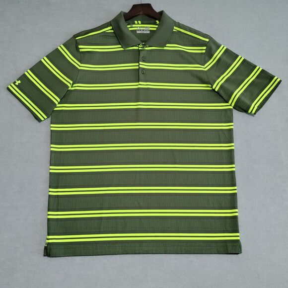 Under Armour Mens Polo Size Large Heat Gear Loose Green Striped Golf Casual NWOT - Picture 2 of 12